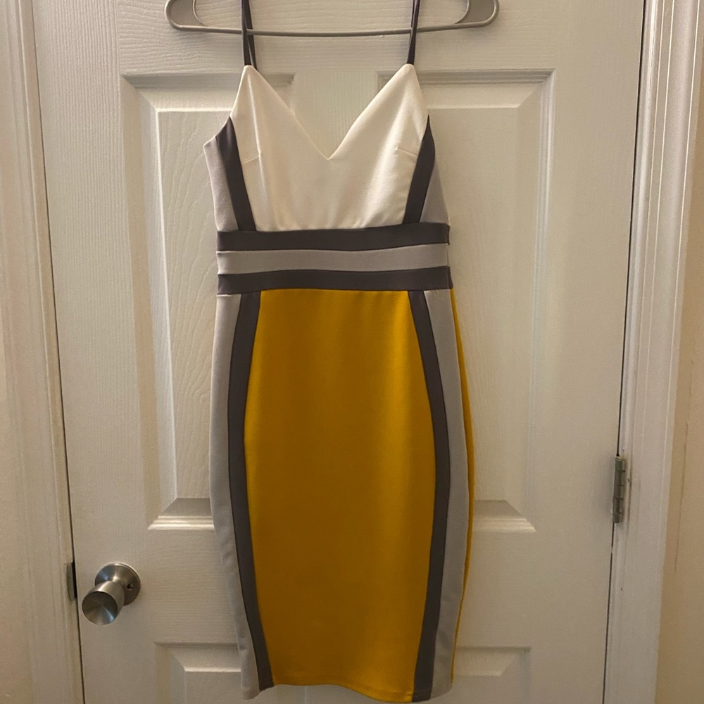 Midi Yellow/Grey/white dress